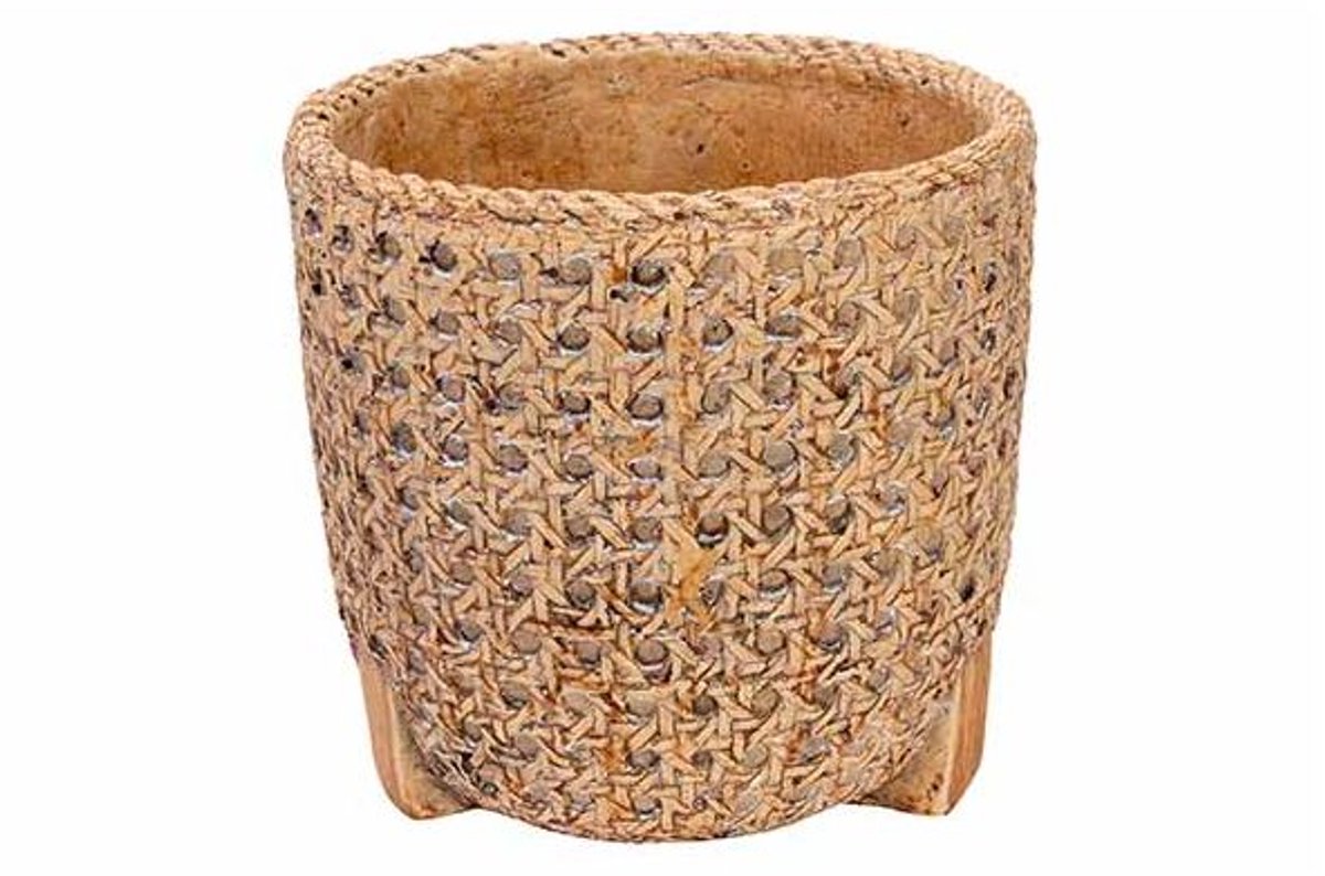 Bloempot Wicker Beige 15,5x15,5xh15cm Ro Nd Cement