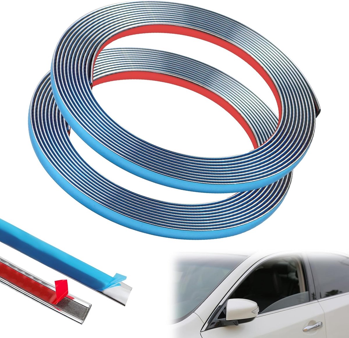 2 stuks sierlijsten, zelfklevend, 6 mm × 5 m, pvc, chroomlijst, zelfklevend, zilver, zelfklevende sierlijst voor decoratie van auto's, muren, deuren en meubels