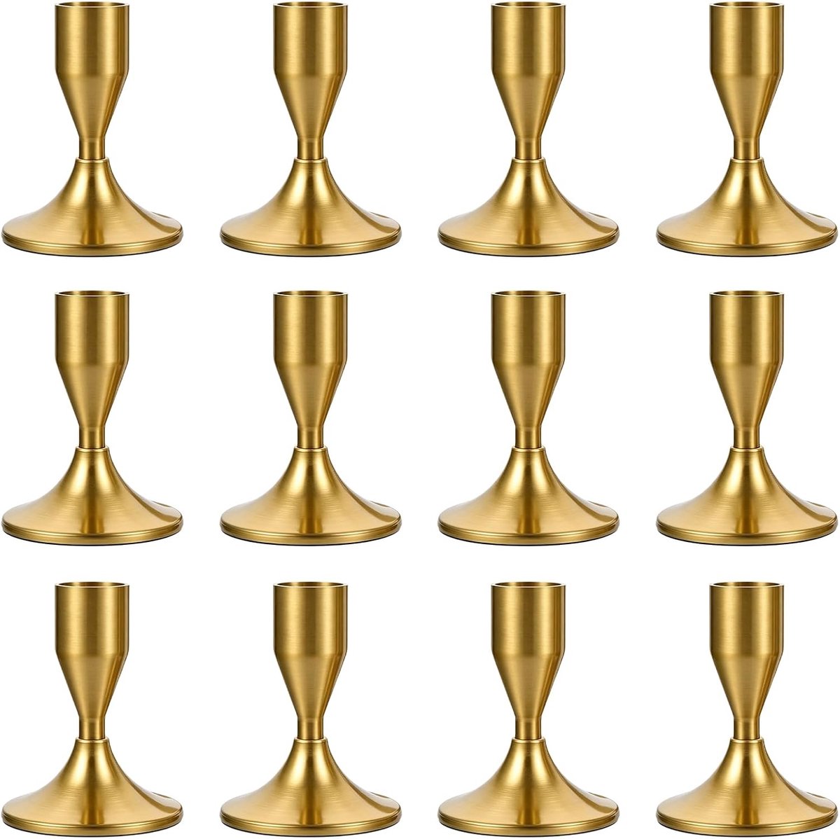 12 stuks kandelaars goud, Ø 2,2 cm, kandelaar, staafkaarsen, decoratieve vintage kaarsenhouder, gouden kandelaar 7,5 cm voor bruiloft, feest, Kerstmis, tafeldecoratie en woonkamer