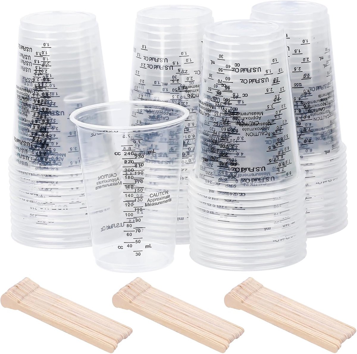 SnelShoppen - Set van 50 Meetbekers Klein 240 ml, Plastic Epoxy Hars Accessoires, Mengbekers met Kom, Transparante Meetbekerset, Mengbekers met 50 Hou