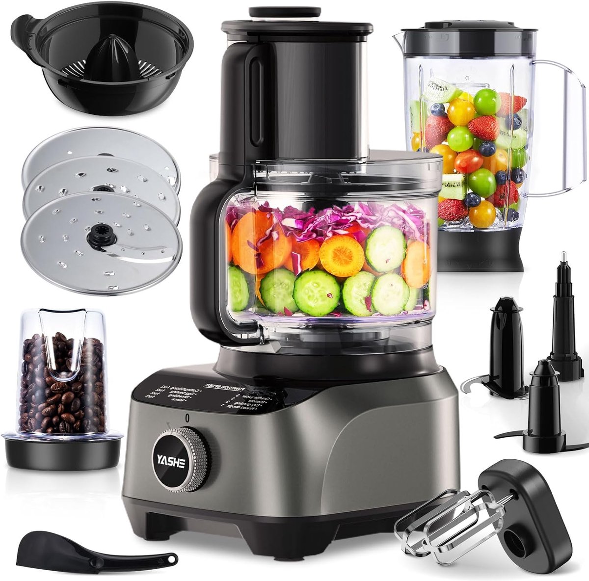 SnelShoppen - Multifunctionele Keukenmachine 11-in-1 met 2.5 L Kom en 1.5 L Mixer, 1300 W Motor, 3 Snelheden + Impuls, Veiligheidsklem, Perfect voor K
