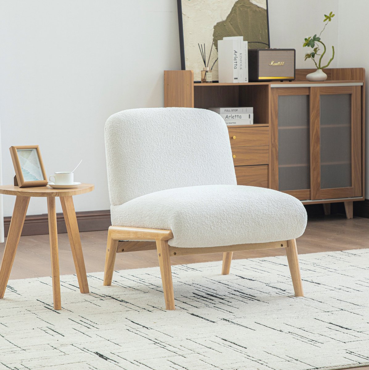 REDOM - Fauteuil - Loungesessel - Armloos - Scandinavisch & Basic - Woonkamer en slaapkamer - Chenille - Houten poten - 61,5 x 74 x 76 cm