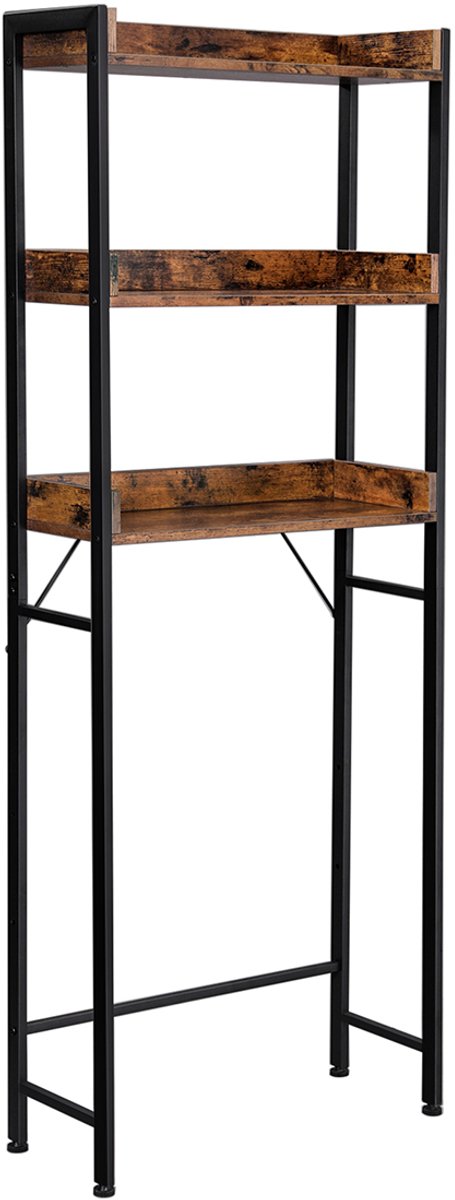 Badkamerplank met 3 open vakken – Vintage Bruin-zwart