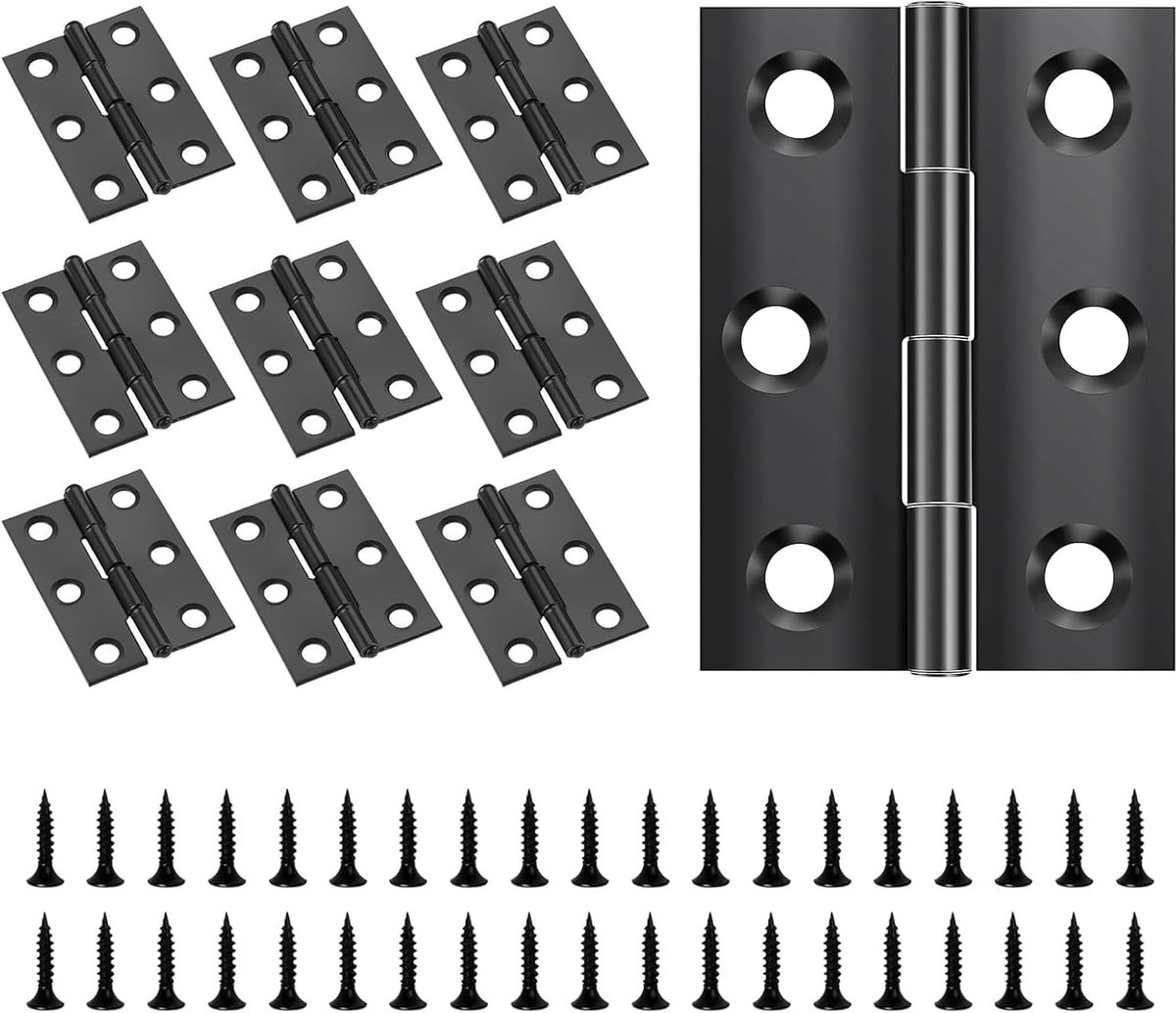 Scharnieren, 10 stuks, 44 mm × 31 mm, 270 graden klein, deurscharnieren met 60 stuks schroeven, zwarte scharnieren, zware belasting, licht deurscharnier voor deuren, ramen, kasten