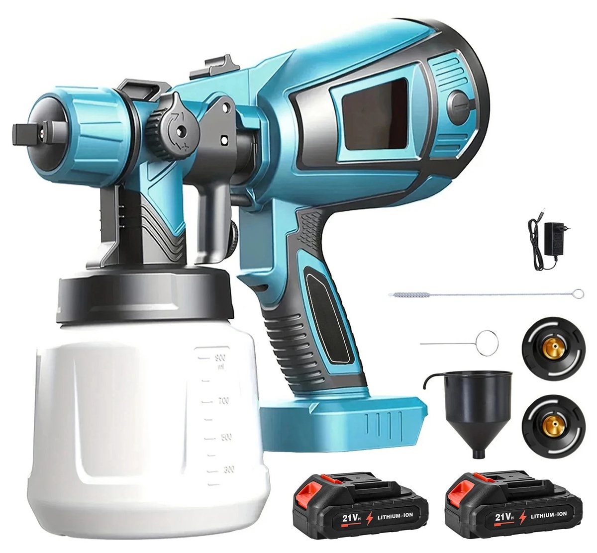 Loushops - Airbrush verf - Spuitpistool - Spuitpistool verf - Elektrische verfspuit - Draadloos - 200W - 1000ml - 18V Batterij x 2