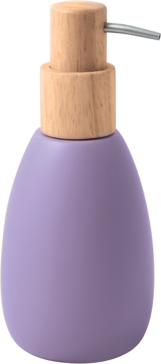 Spirella Zeepdispenser SVEN – Zeeppomp voor de Badkamer in Lavendel met Houtaccent – 18 x 8,2 cm