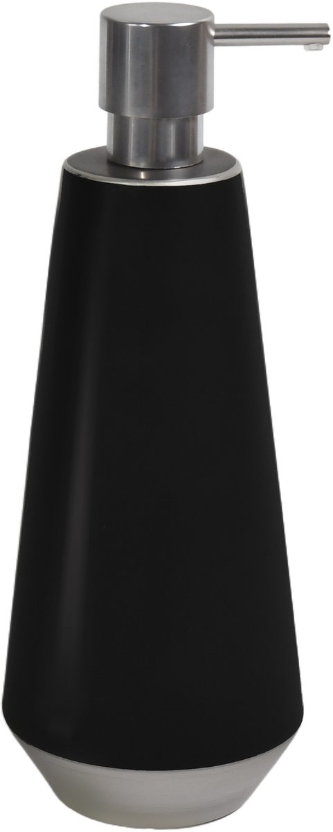 Spirella Joshua Zeepdispenser – Keramische Zeephouder met Zeeppomp – Badkamer Zeephouder – Zwart en Zilver – 9 x 9 x 24,5 cm