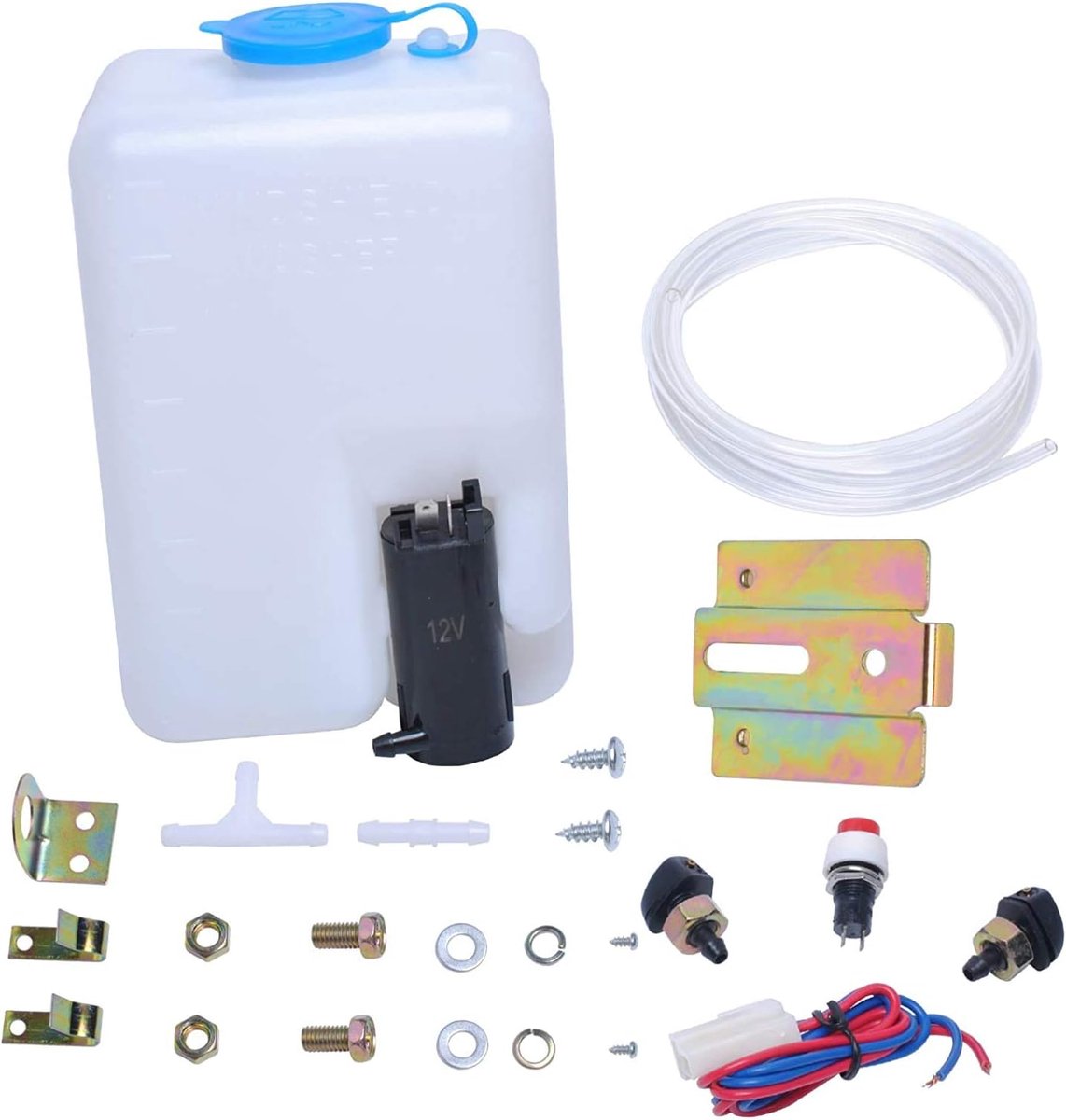 ruitenwasmachinepompset 99300 vloeistofreservoir met fles | Complete set voor auto en boot met fles, slang, kabels, schakelaar en sproeiers inbegrepen