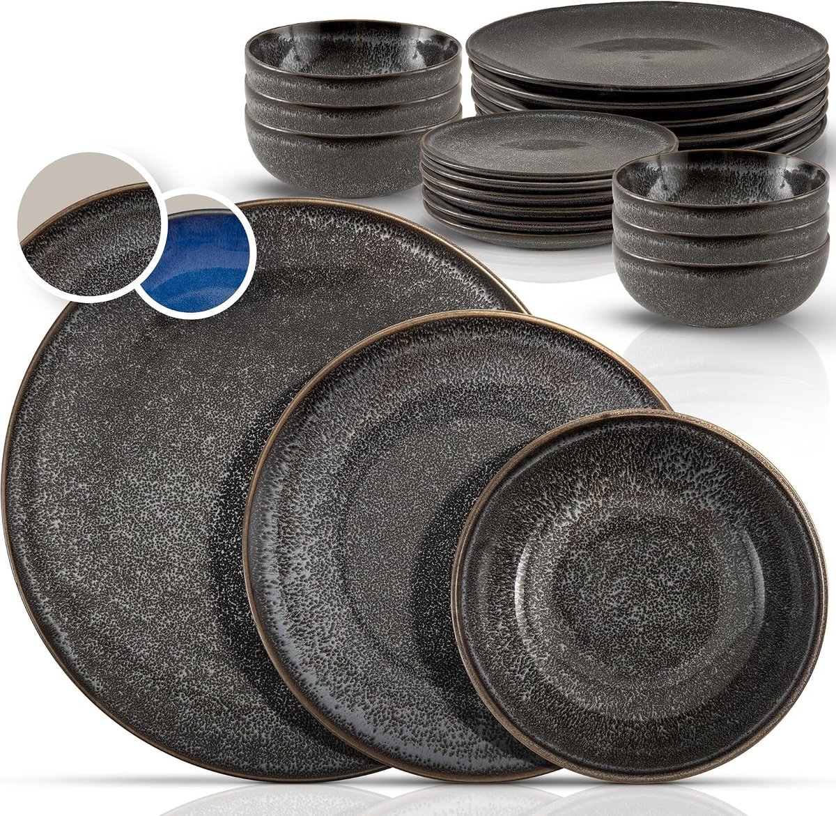 Eclipse – Steengoed Serviesset 6 Personen – 18-delig – Servies & Serviessets – Tafelservies met Cadeauverpakking (18, Antraciet)