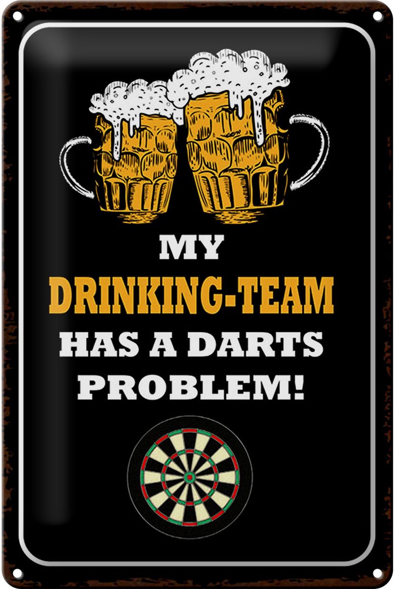 Blechschild Bier 20x30 cm My drinking Team has a Darts problem Deko Schild