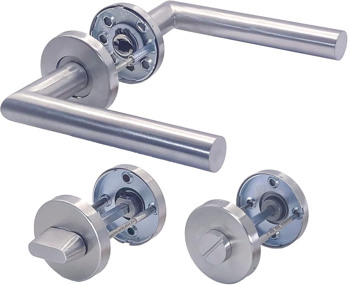 APECS deurkrukgarnituur kamerdeuren INOX deurklink voor voordeur en binnendeuren deurbeslag rond rozetgarnituur roestvrij staal mat deurgarnituur WC | PZ | BB Model H-0204