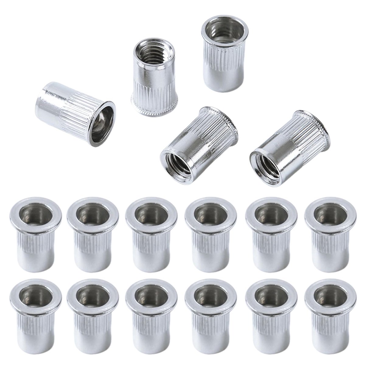 50 stuks Klinknagelmoeren M5, Platte Kopmoeren Blindklinkmoeren,Zilver Klinknagelmoer met Schroefdraad, Schroefdraadmoer Bevestiging voor Metalen Platen