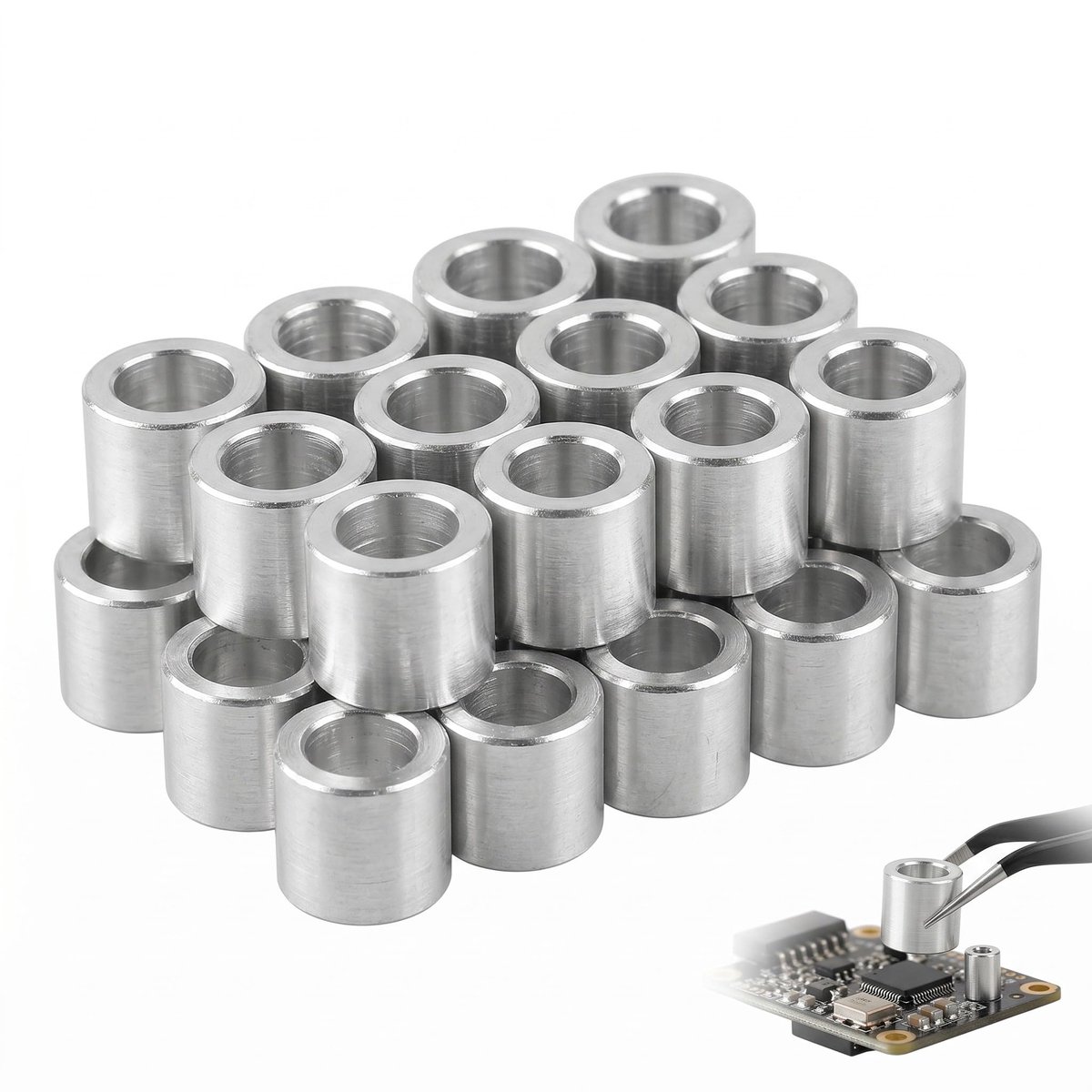 Afstandhouders van aluminium, 5 x 10 x 10 mm, ronde afstandshulzen voor schroeven M5, robuuste bevestigingsafstandhouders voor knutselen, modelbouw en 3D-printen, gladde afwerking