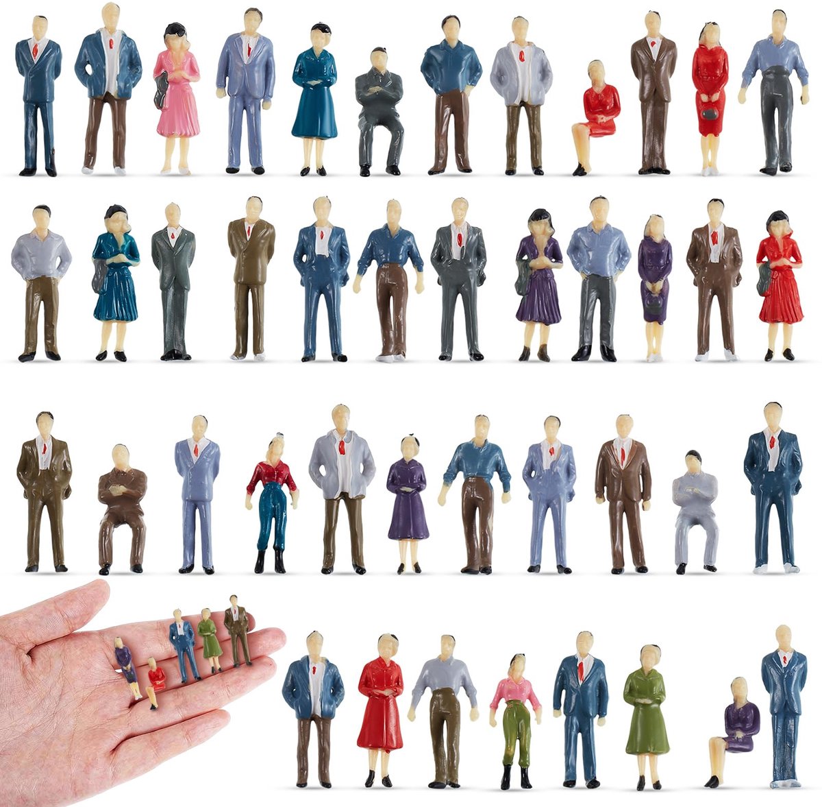 Miniatuurfiguurtjes Schaalmodellen 1:50 en 1:75 Treinen, Architectonische, Beschilderde Figuurtjes Plastic Miniatuurfiguurtjes Zittende en Staande Modellen Voor Miniatuurscènes(1:75,50)