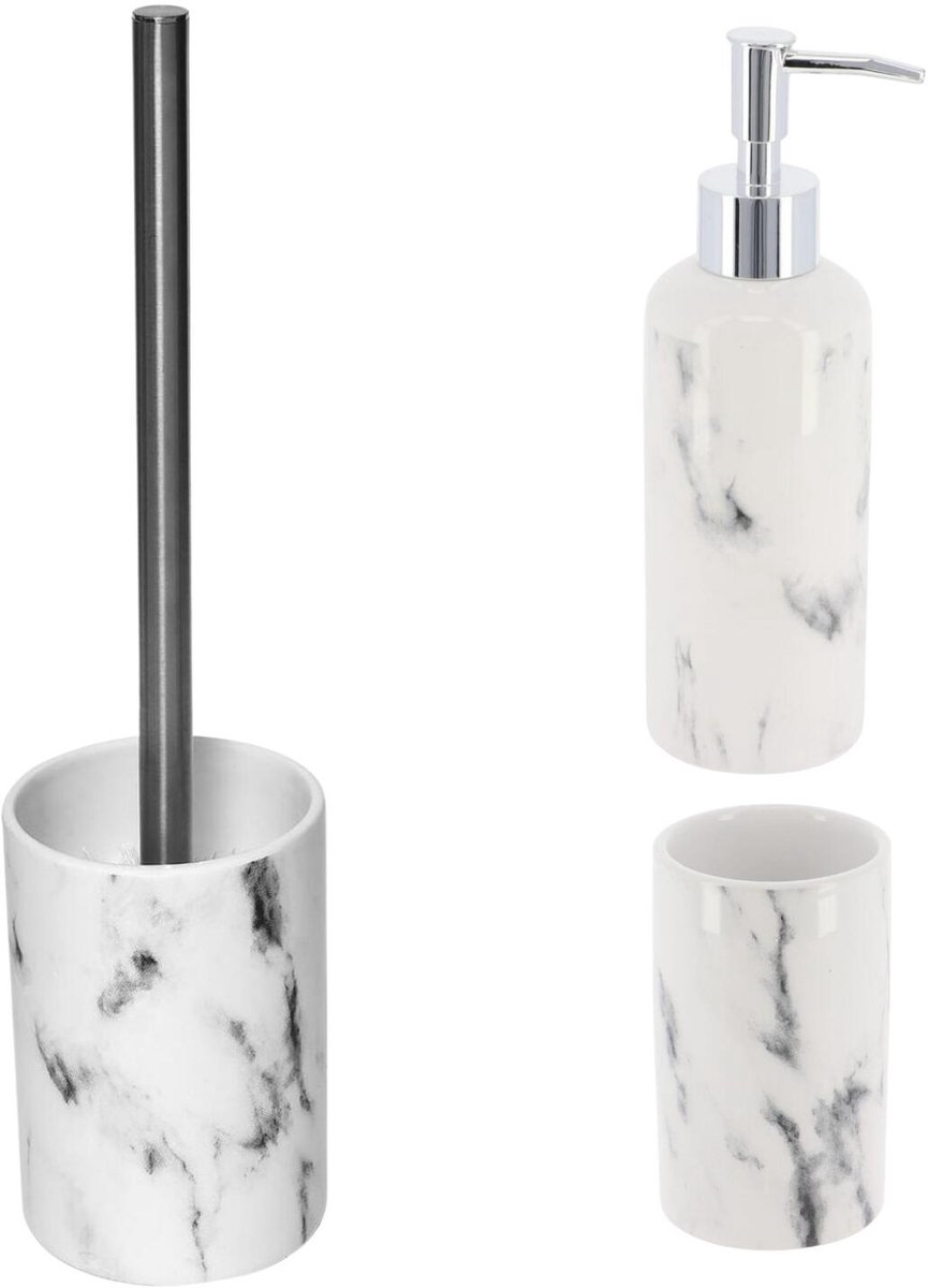 Tendance badkameraccessoires set Vienna - wit marmer - dolomiet - 3 delig - badkamerartikelen