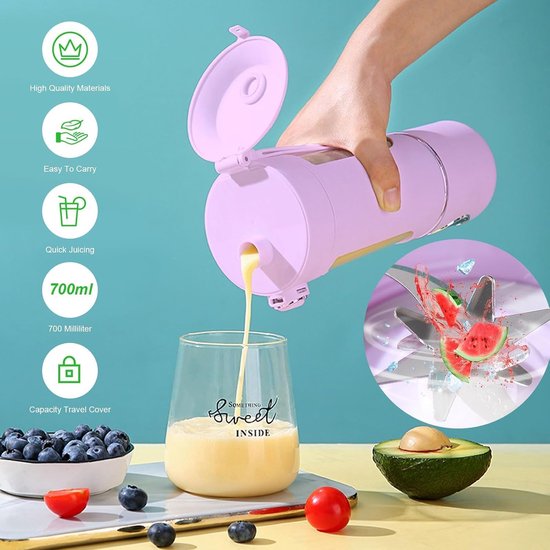 Draagbare Blender - Smoothie Maker Mini Mixer - Gezonde Drankjes Maken - 12 Roestvrijstalen Messen - 700 ml - Violet — afbeelding 2