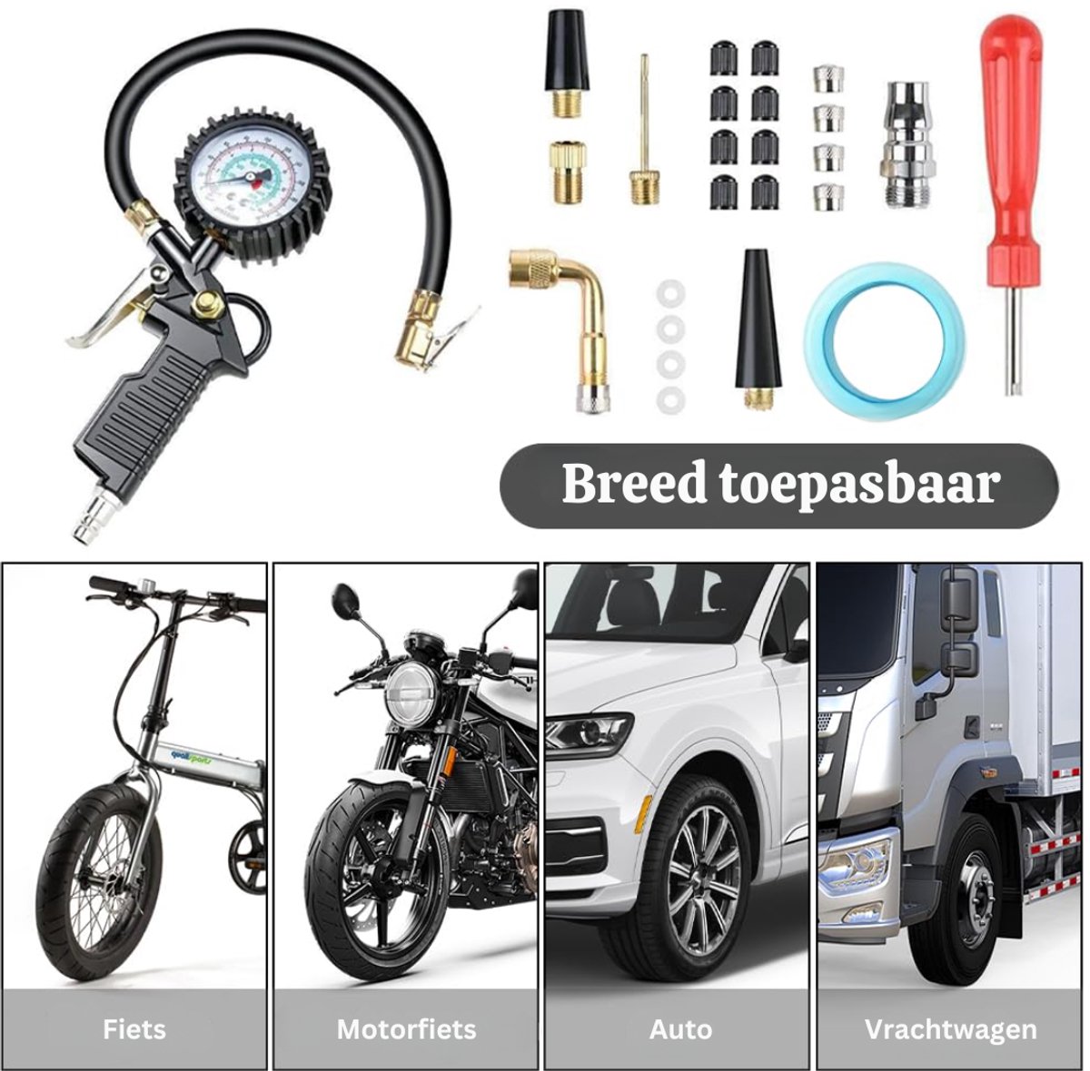 ZRNS® Bandenpomp met Drukmeter - Comressor Auto en Fiets - Bandenspanningsmeter