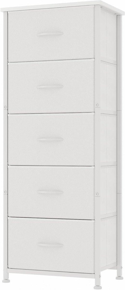 Ladekast met laden - Opbergkast dressoir - Ruimte organiseren - Hoge en smalle top - 5 laden 42x30x115cm - Wit