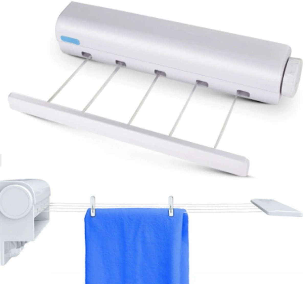 Uitschuifbare Waslijn – 5 Lijnen – Wandmontage – Compact – Binnen & Buiten – Wit