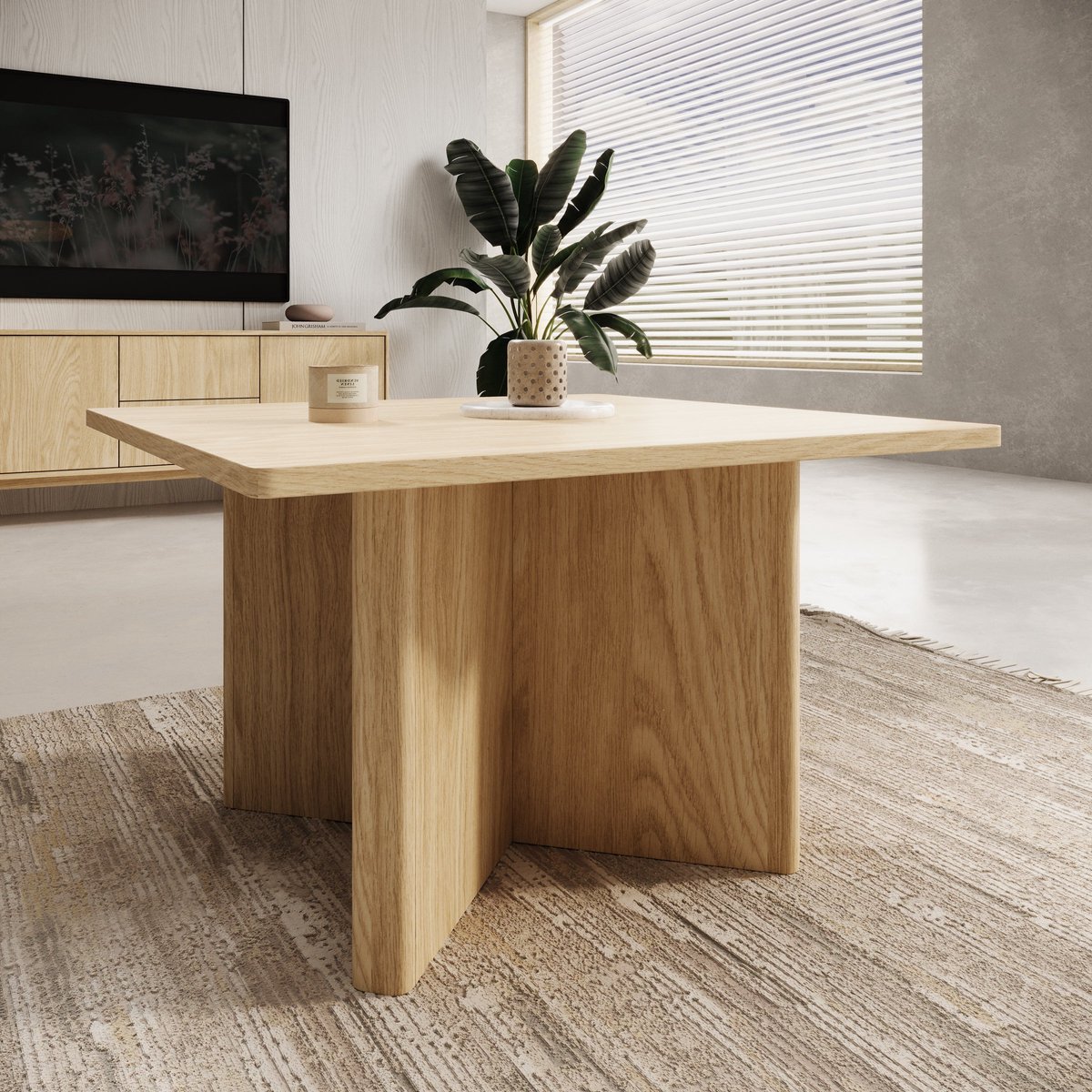 Meubella - Navello - Salontafel - Licht eikenpatroon - 80x80x49 cm