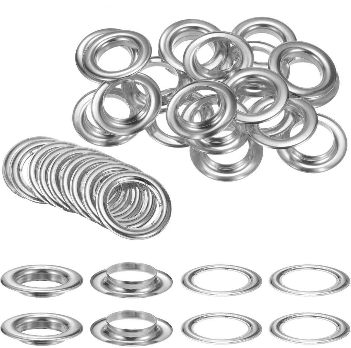 20 sets oogjes met sluitringen, 30 mm, set met metalen ogen voor stof, gordijnen, leren riemen, zilverkleurig