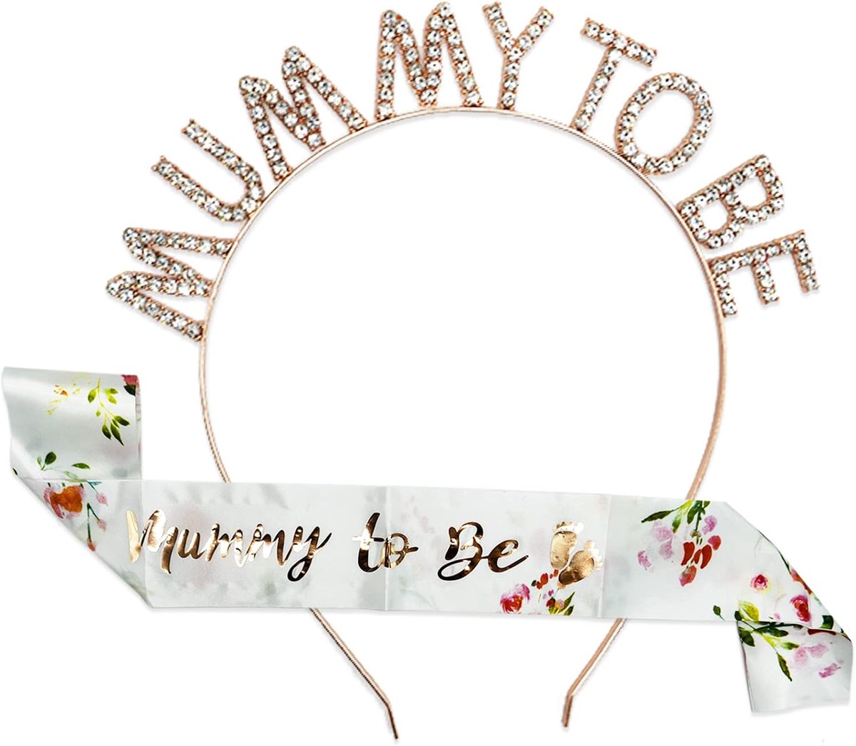 1 Stuks, Mama To Be Sjerp met Strass Kroon Tiara Hoofdband en Satijnen Sjerp - Roze Goud Baby Shower Feestdecoratie en Cadeau voor Aanstaande Moeder