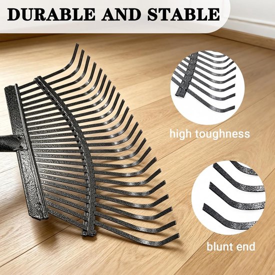 Hark, tuinhark, metaal, met 180 cm roestvrijstalen steel, hark, bladhark voor tuin, gazon, struik, gras, mulch, robuust — afbeelding 3