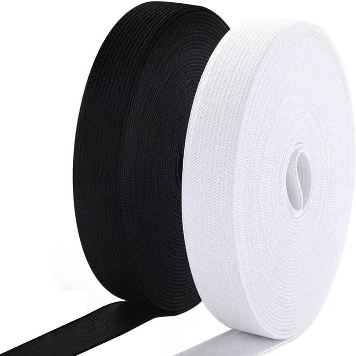 Elastische band, naaien, 15 mm breed, 2 rollen van elk 10 m, elastische band, zwart en wit, elastiek voor broekband, breed broekelastiek, rubberen banden voor het naaien van kleding