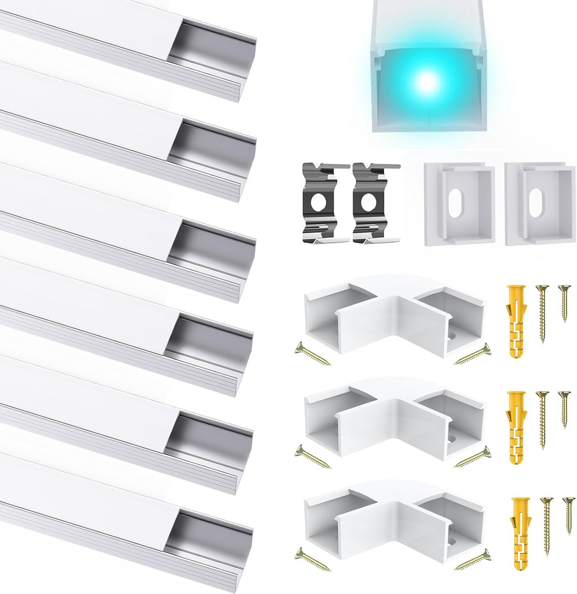 aluminium kanaalprofiel voor maximaal 16 mm strips, U-vorm strip aluminium profiel rail strip diffuser met melkachtige witte afdekking, hoekprofiel geschikt voor Philips Hue ledstrips/strips