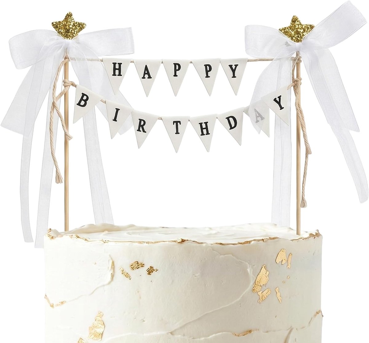 Happy Birthday Banner Cake Topper, handgemaakte wimpel vlaggen slinger met houten paal, kleine gelukkige verjaardag banner voor geschenkdoos feestdecoraties benodigdheden