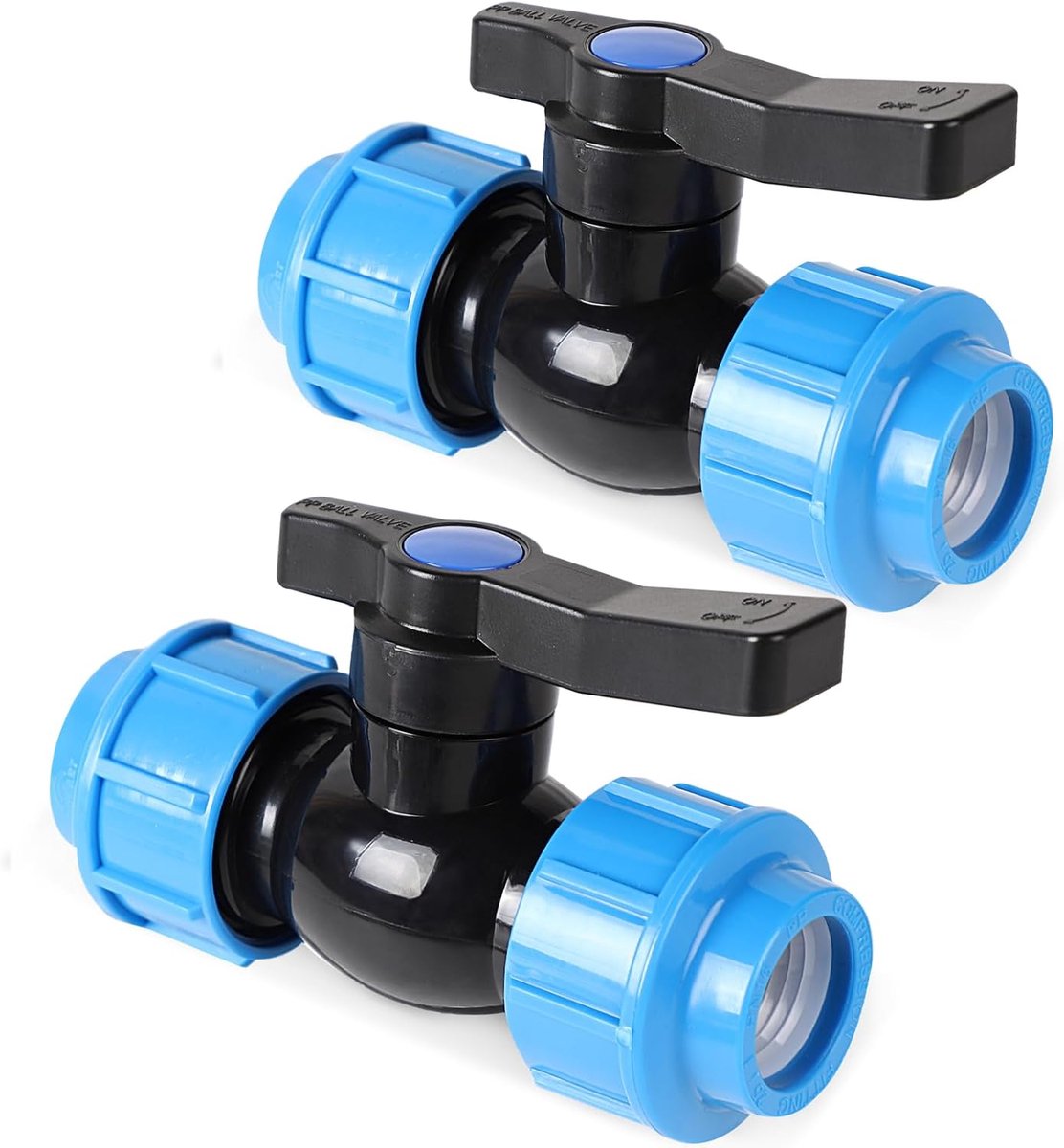 2 stuks kogelkraan voor PE-buis 25 mm PP-fitting schroefverbinding aanvoerbuis connector afsluitventiel voor PE-buis PE buis schroefverbinding