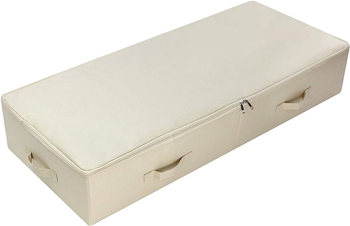 opbergbox onder bed met deksel, opvouwbaar ontwerp met 6 handgrepen, beige