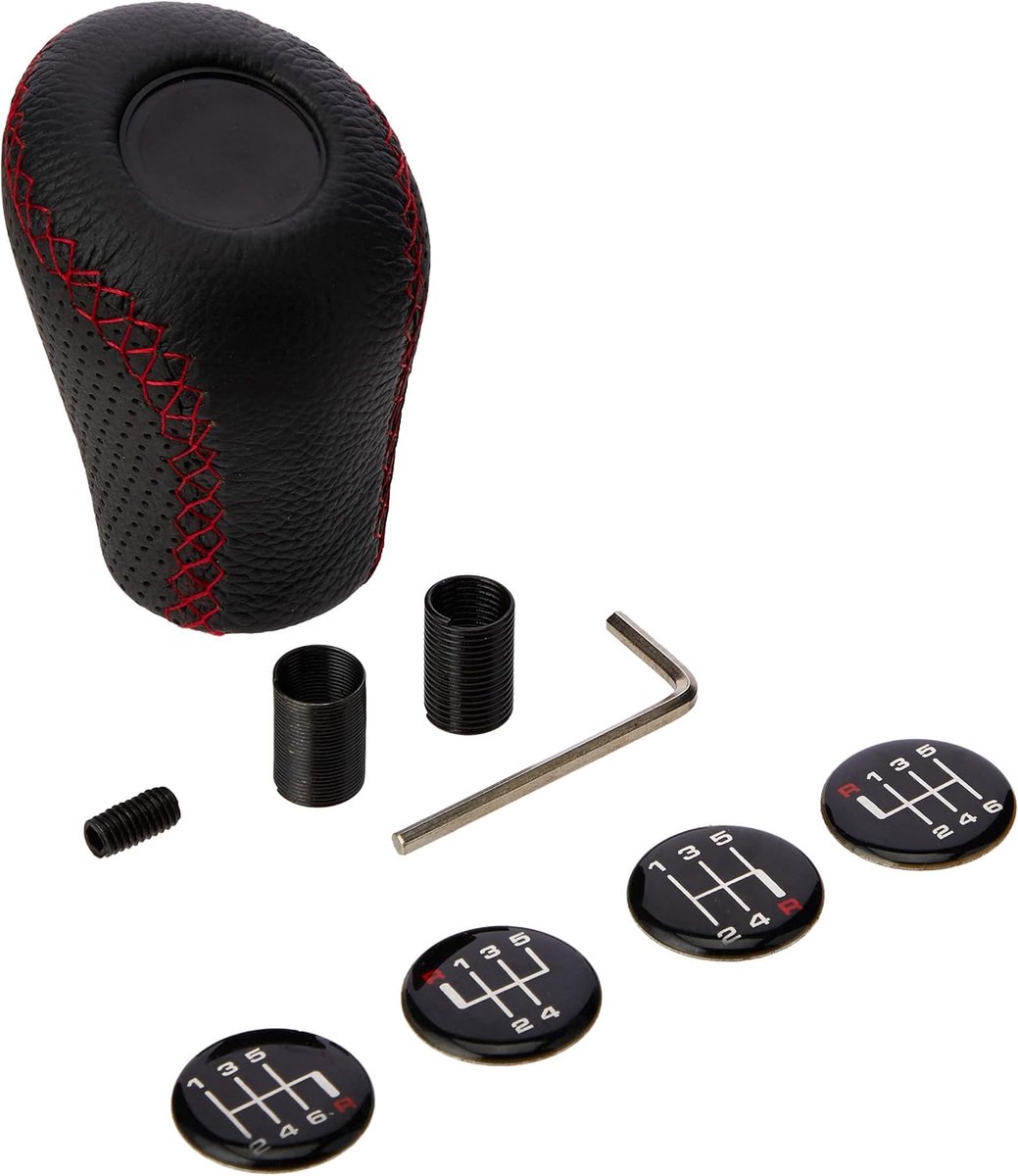 SnelShoppen - Gear Shift Stick Cover Knop - Lederen Versnellingspookhoes - Classic Zwart met Rode Stiksel - Auto Accessoire - Sportief Design