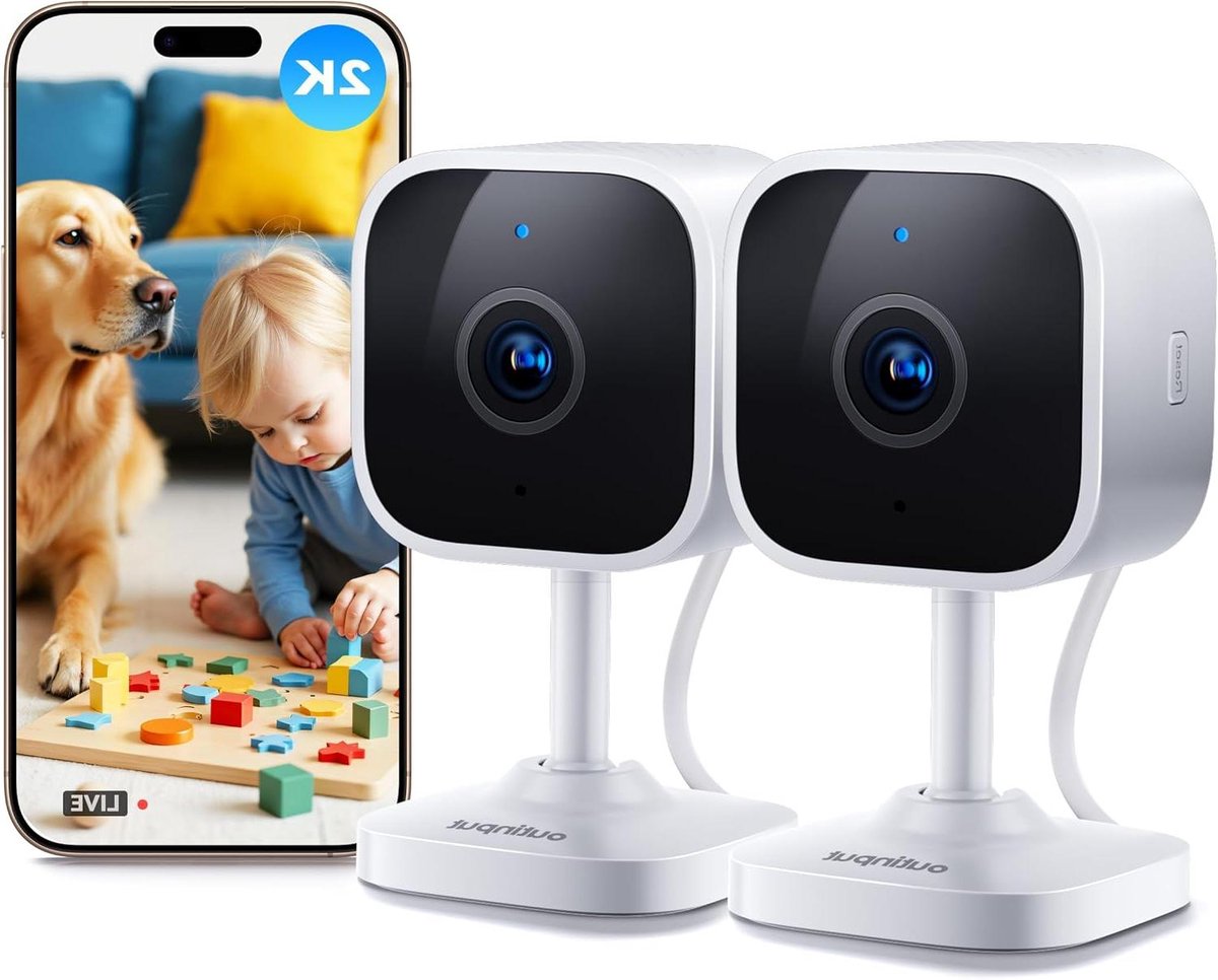 WIFI Indoor Camera - Beveiligingscamera Babyfoon - Huis Bewaken - 2K QHD Resolutie - 2 Stuks - Wit