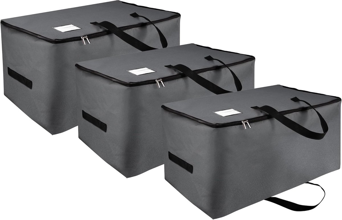 3 stuks 105 l grote opbergtas, opbergdoos voor onderbed met deksel en handgreep, opvouwbare kledingopslag, draagbare opbergdozen voor slaapzaal, slaapkamer, loft, donkergrijs