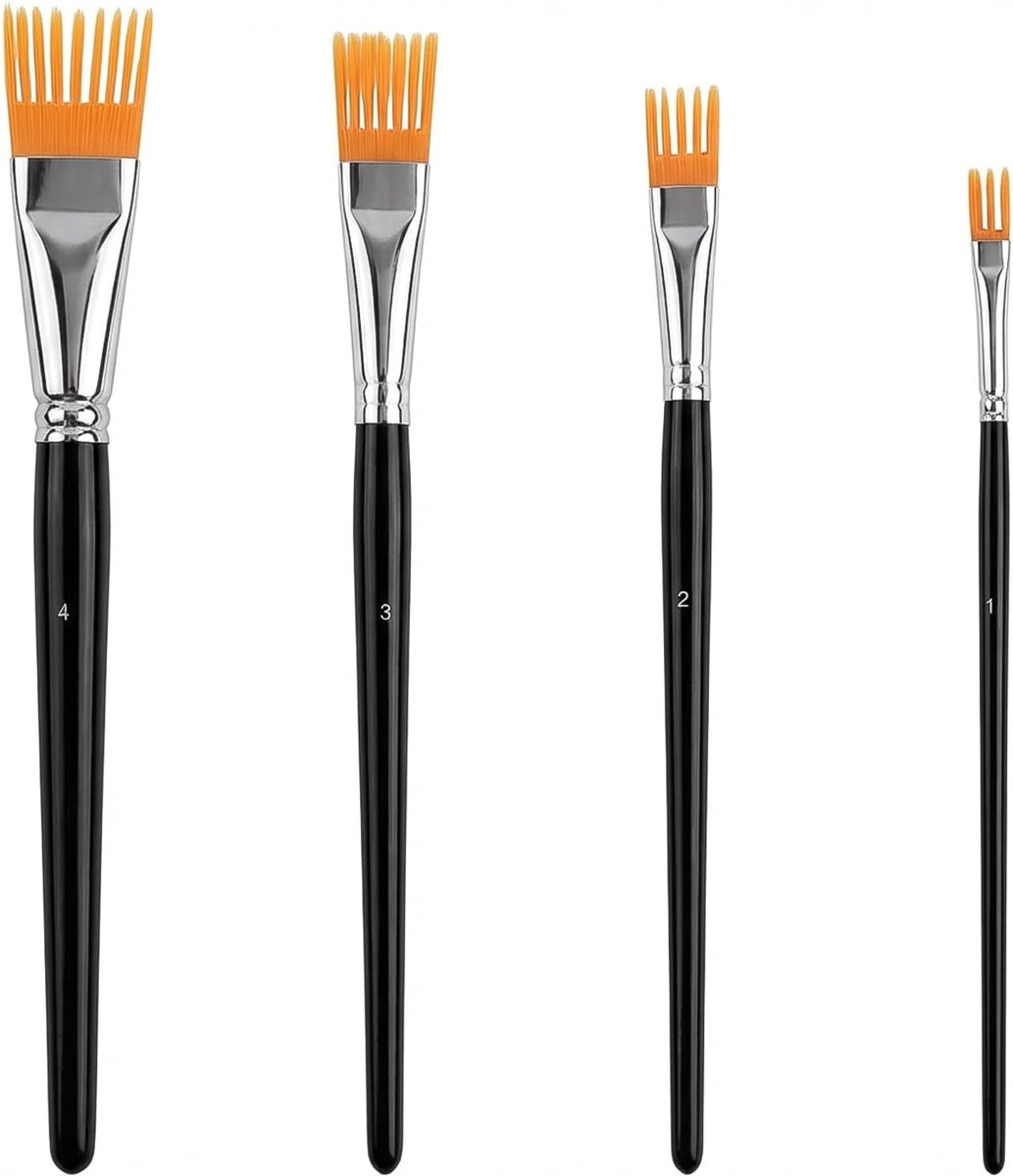 Set van 4 Grainer Penselen Kamvarkenshaar, Professionele Kunstenaarspenselen, 4 Maten Platte Textuurpenselen voor Acryl, Olie, Aquarel en Gouache