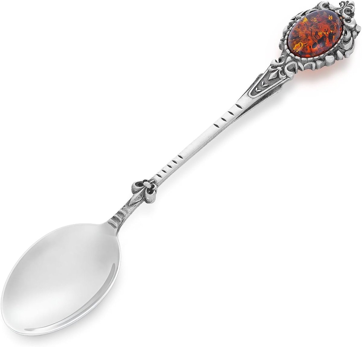 lepel met barnsteen 925 zilver tsarenstijl – doopgeschenk, eerste verjaardag, decoratief aandenken incl. etui gegarandeerd