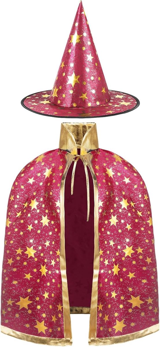 heksenmantel kinderen, heksenkostuum, mantel en hoeden voor kinderen, Halloween-kostuum rekwisieten, kostuum met gouden sterrenpatroon voor kinderen, meisjes, Halloween, feest