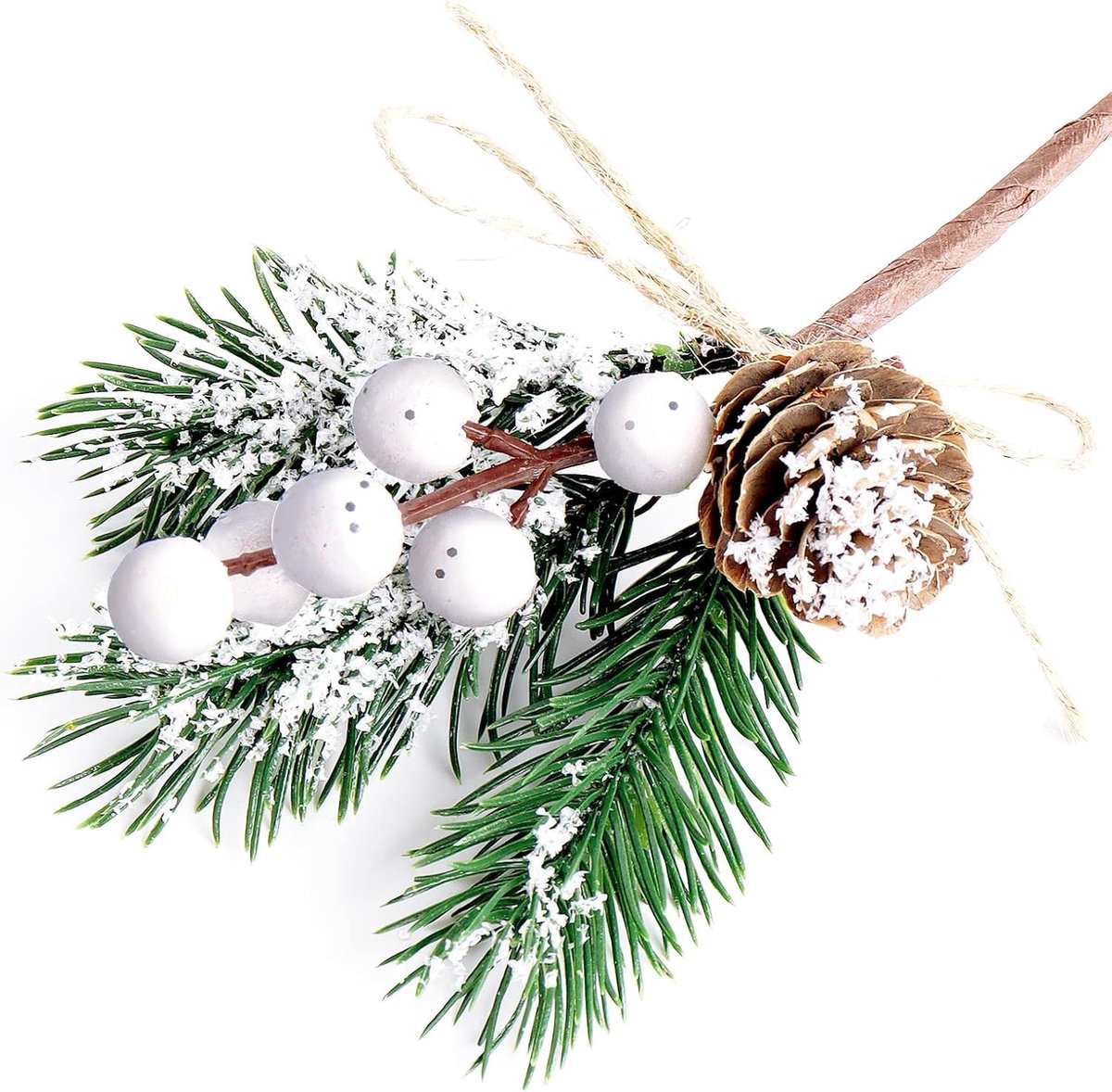 Kunstmatige witte hulst, bessen, 15 cm, kerstbessen, kleine kunstdennentakken met witte bessen, kunstbessen, doe-het-zelf kerstslinger, kerstboomdecoratie, wit, 10 stuks