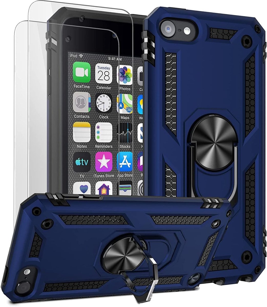 iPod Touch 7 hoes, iPod Touch 5/6 [militaire kwaliteit] dubbele beschermlaag met standfunctie, zachte TPU harde hoes voor Apple iPod Touch 5e / 6e / 7e generatie - blauw