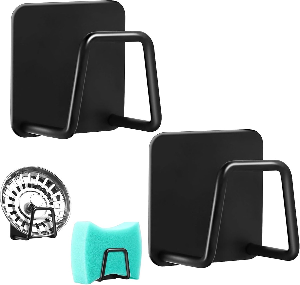 Sponshouder, 2 stuks, keukensponshouder, keuken, zonder boren, 304 INOX, keukenorganizer, spoelbak, sponshouder, spoelbak, roestvrij staal, voor opslag in keuken en badkamer