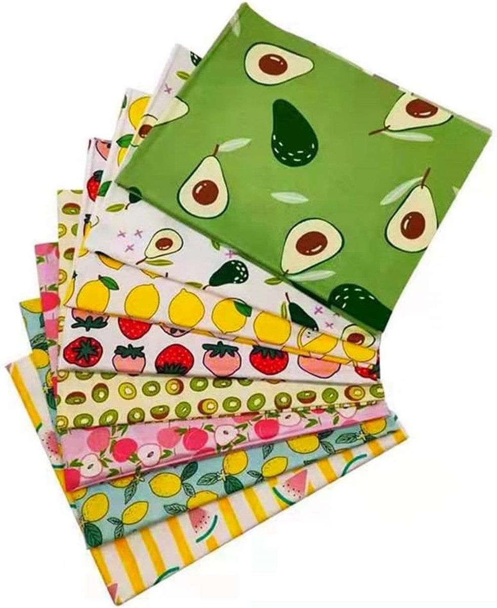 Stof, patchwork, stofpakket, 100% katoen, quiltstof, bundel, 8 stuks, 50 x 50 cm, keperstof, stofresten, stofbundel, doe-het-zelf katoenen doek, om te naaien, fruit