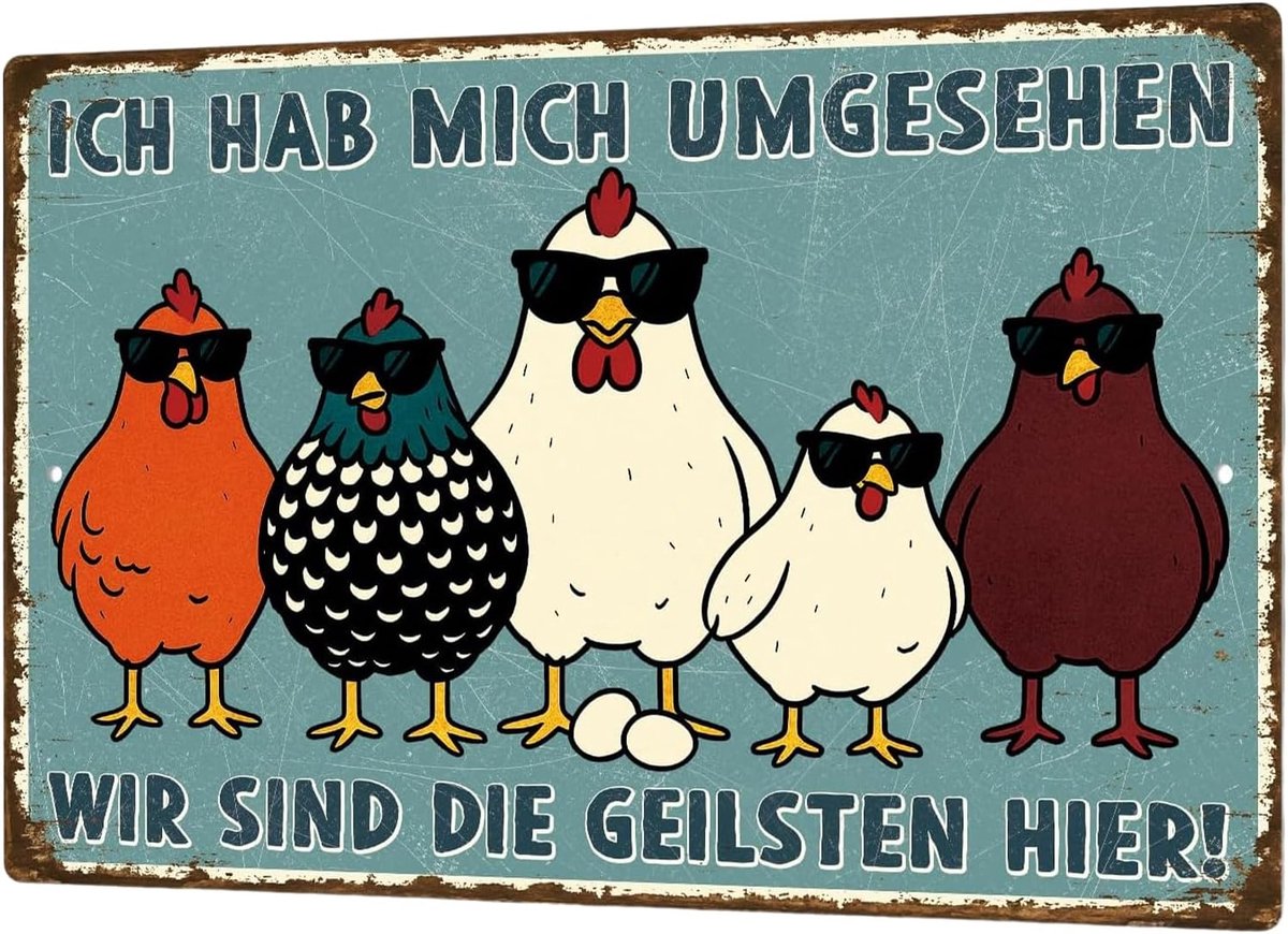 metalen borden 20 x 30 cm – "Wir sind die coolsten Hühner" wanddecoratie, grappige metalen borden vintage, decoratieve kippen voor keuken, boerderij, landhuis, geschenken aluminium platen