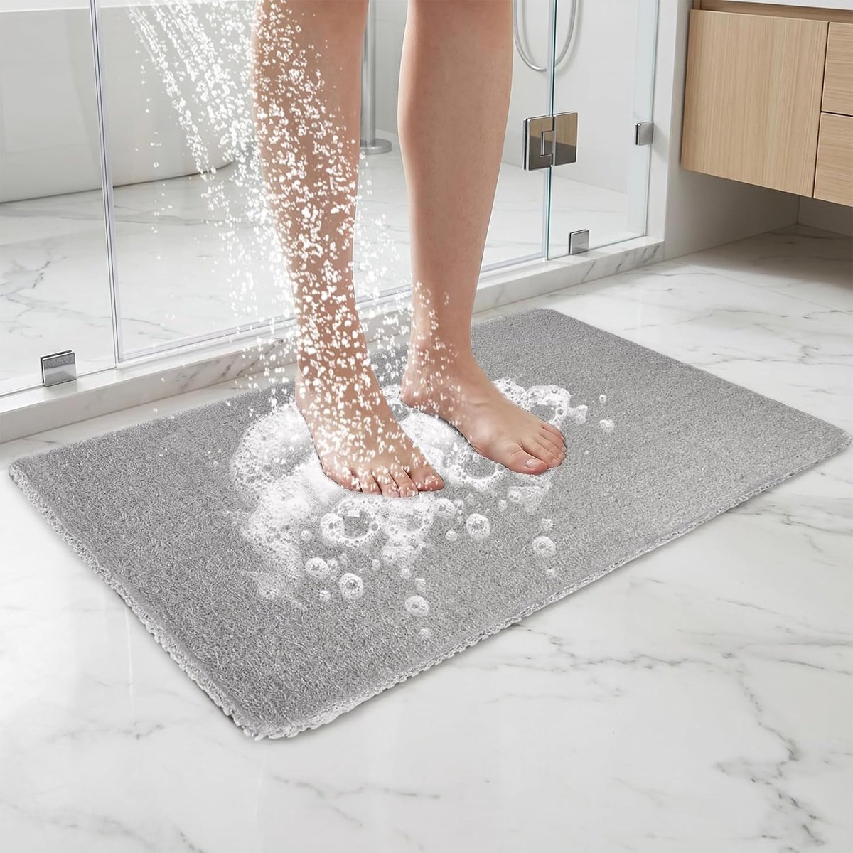 Douchemat, antislip, 60 x 40 cm, badkuip | antislipmat met afvoer, zachte pvc-loofa-antislip douchemat, antislipmat douche, voor douche en badkuip, grijs