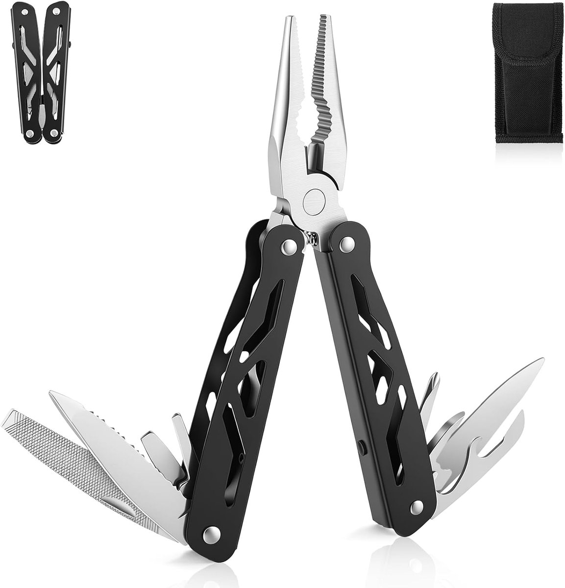 Multitool van roestvrij staal, kurkentrekker en nagelvijl voor doe-het-zelvers, camping, als cadeau-idee voor mannen, voor verjaardag of jubileum