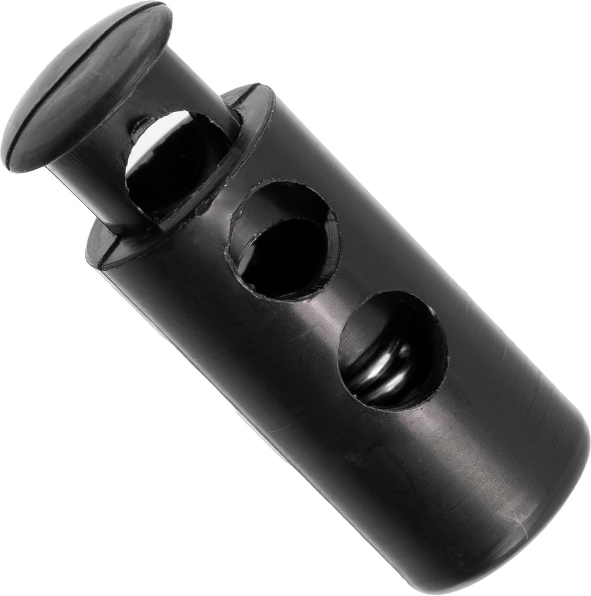 - Lot van 12 veer-gecoreerde cilindrische stop-kordons met 2 gaten - stop voor het vastzetten van de koord - opening 3.5 mm - van plastic - kleur zwart