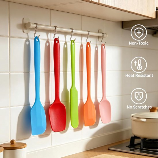 siliconen metalen kern, deegschrapers, 5 stuks, zeer hittebestendige, naadloze spatels, siliconen spatel, BPA-vrije levensmiddelenkwaliteit, keukenhulp voor bakken, koken en roeren — afbeelding 2