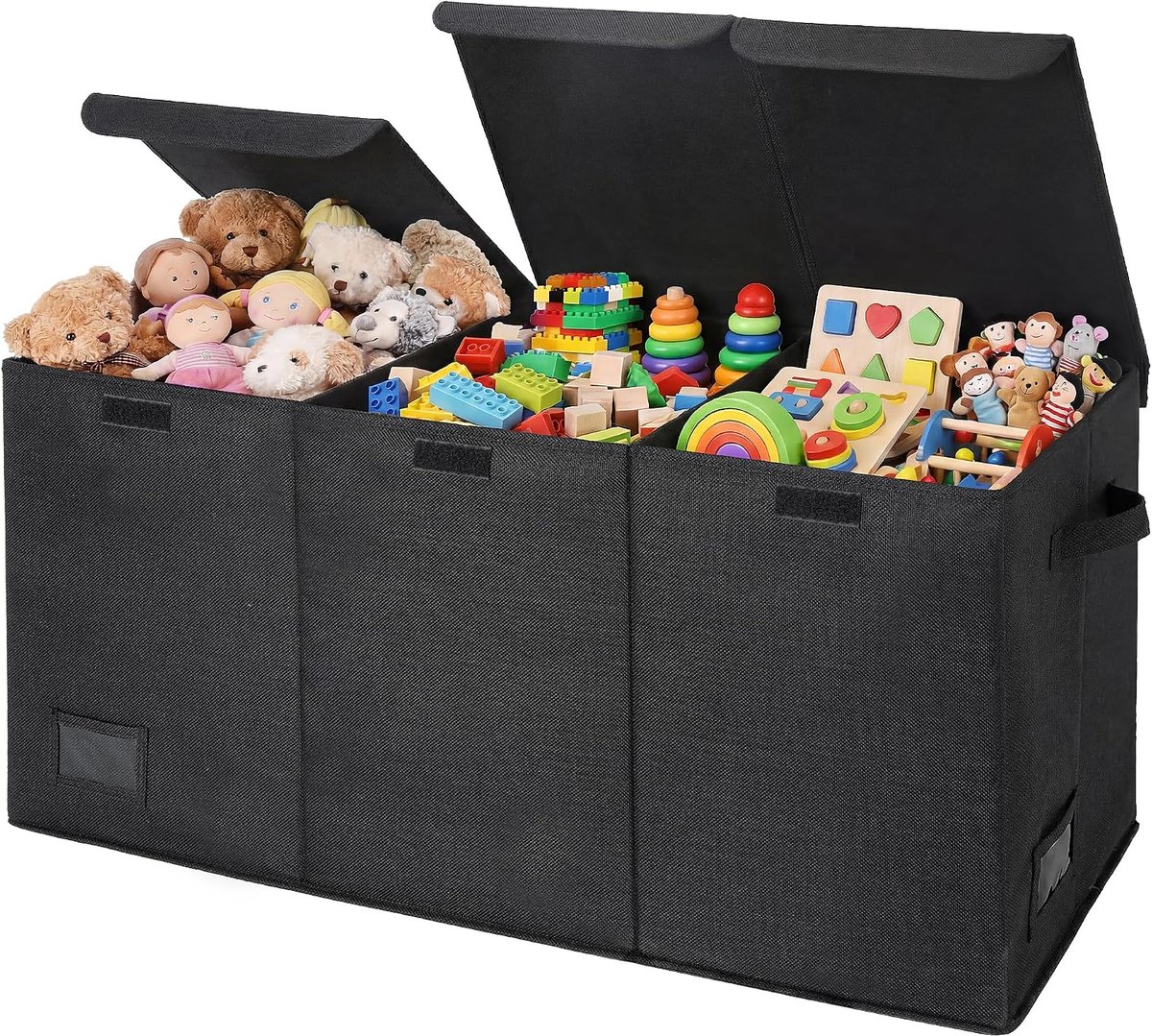 SAYS Extra Grote Opbergdoos met Deksel, Opvouwbare Stoffen Doos met Deksel, Speelgoedorganizer voor Kinderen, Speelgoedkist voor het Opruimen van de Kinderkamer, Zwart, 96 x 33 x 40 cm