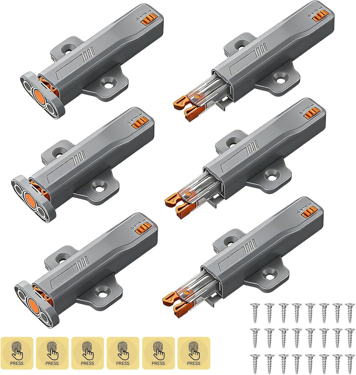 to Open deuropener 6 stuks drukopener kast heavy duty grijs | Laden drukopener kastdeur 40N drukdeuropener druksnapper veer kliksluiting slot