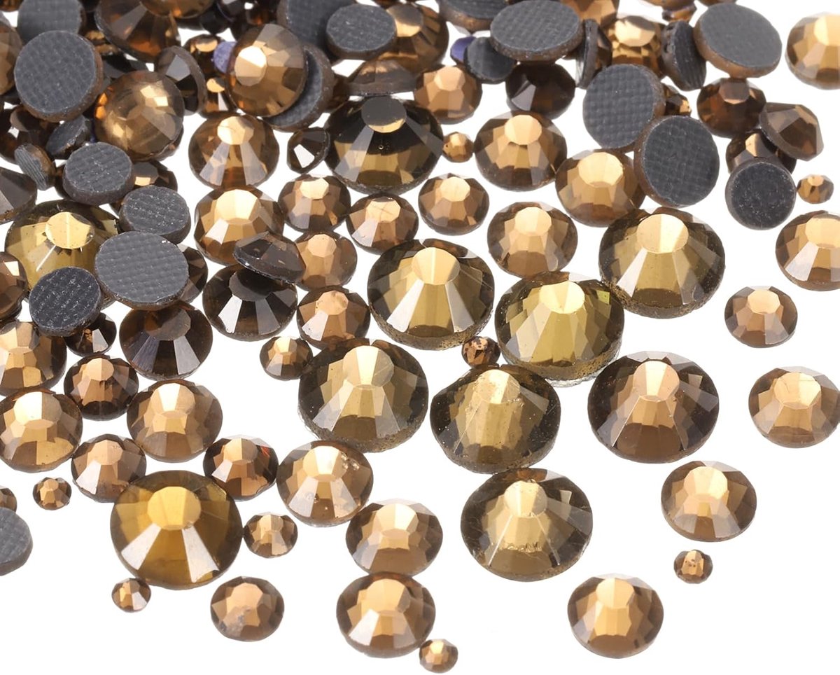 Hotfix strass-steentjes, plat, met transparante tas, voor nagels, kunst, knutselen, kleding, decoratie, doe-het-zelf, set van 5 maten, SS6-SS30, 1036 stuks